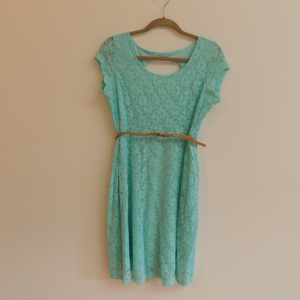 Motherhood Maternity Medium Blue Lace Dress EUC